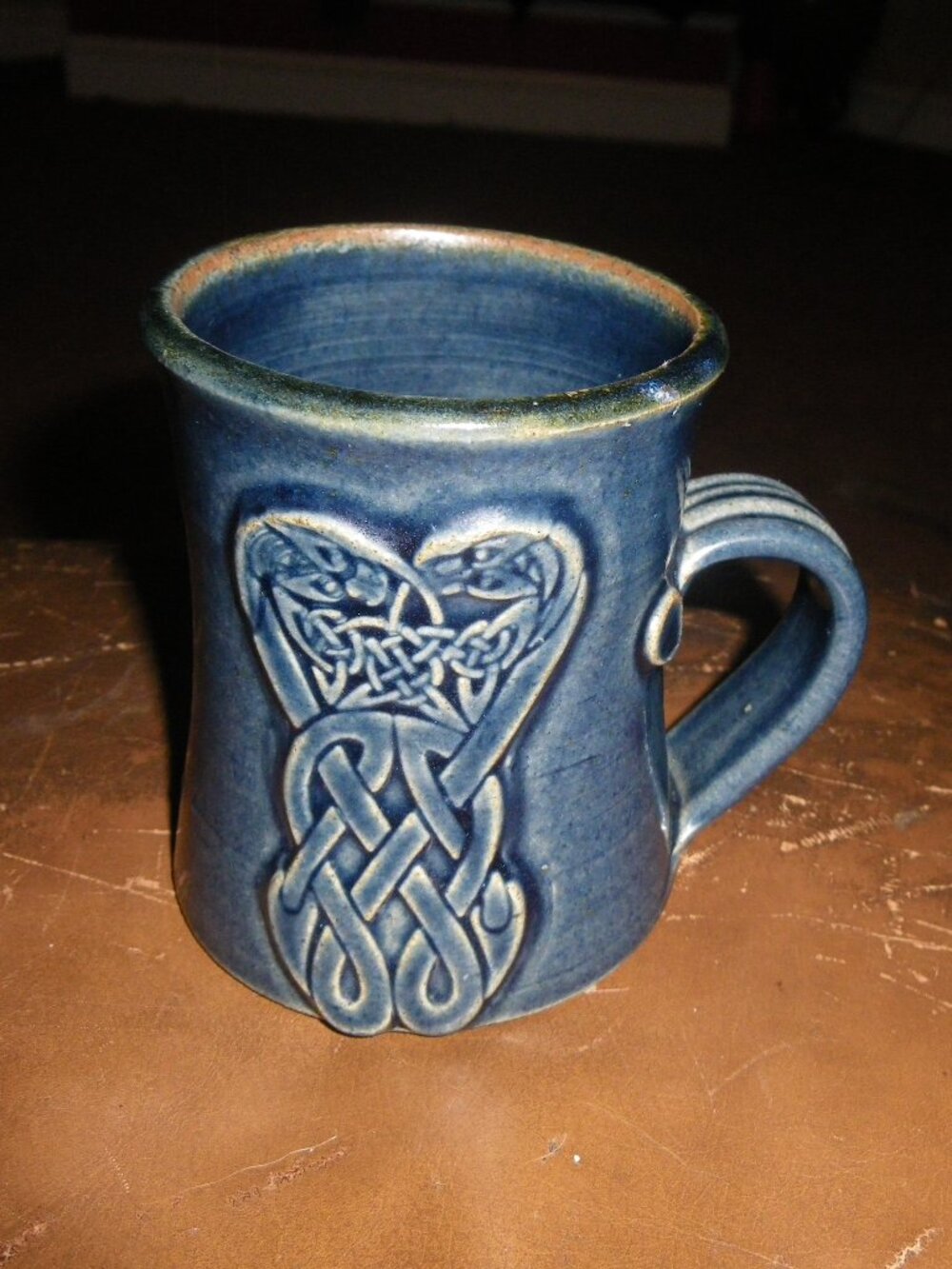 Vintage Stoneware Glazed Coffee Tea Mug Celtic Interwoven Embossed Snake Design